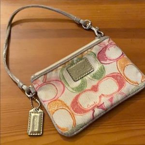 Coach Poppy scribble large C wristlet w silver